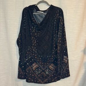We The Free Black and Brown Patterned Long Sleeve Top